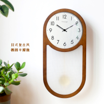 Day style retro hanging clock living room home clock hanging wall atmosphere New Chinese creative muted wooden rocking clock