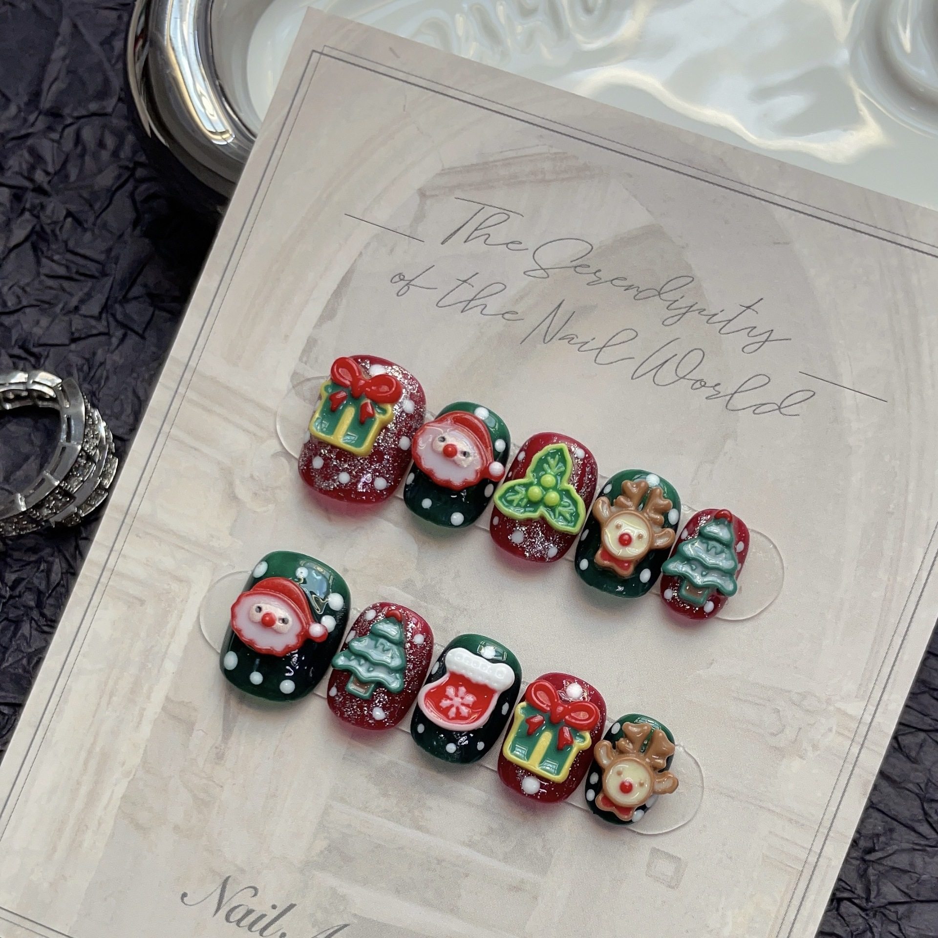 手工穿戴甲圣诞快乐小短甲雪人小鹿可拆卸假指甲美甲贴片成品,淘宝优惠券,粉丝福利购,淘宝优惠卷