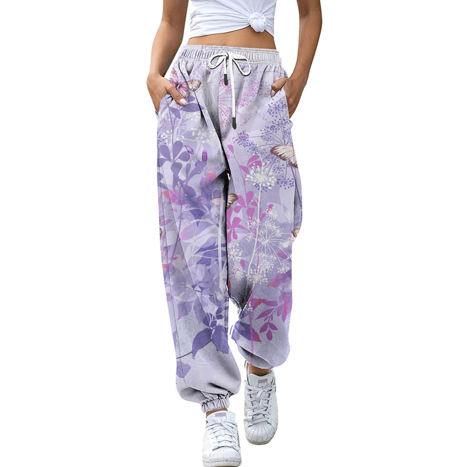 Digital Print High Waist Drawstring Sweatpants高腰抽绳卫裤女 - 图0