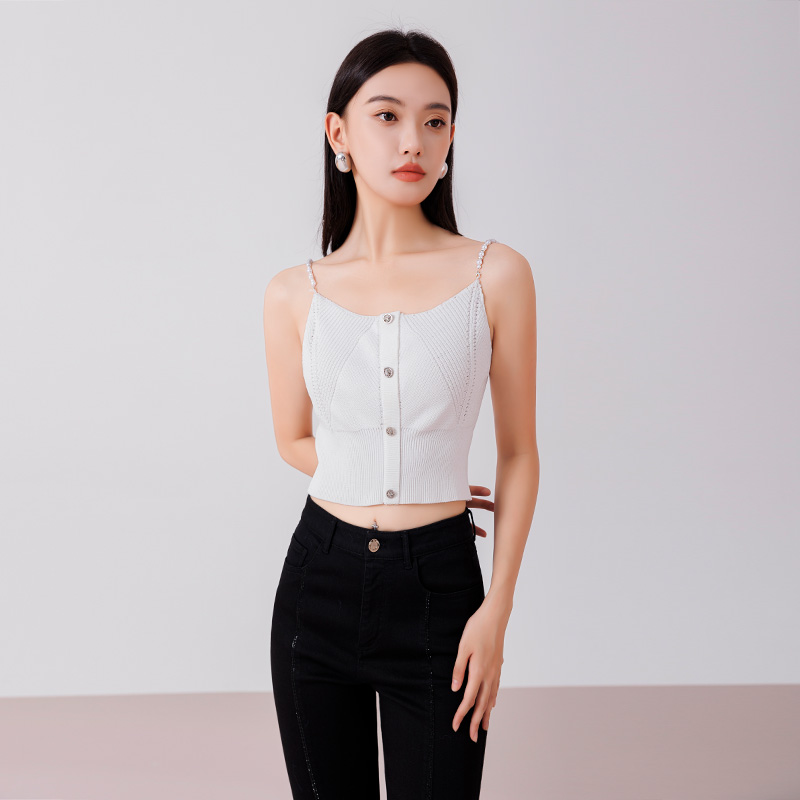 奕辰春夏新款百搭针织内搭气质休闲珍珠链条吊带背心女eahchanie