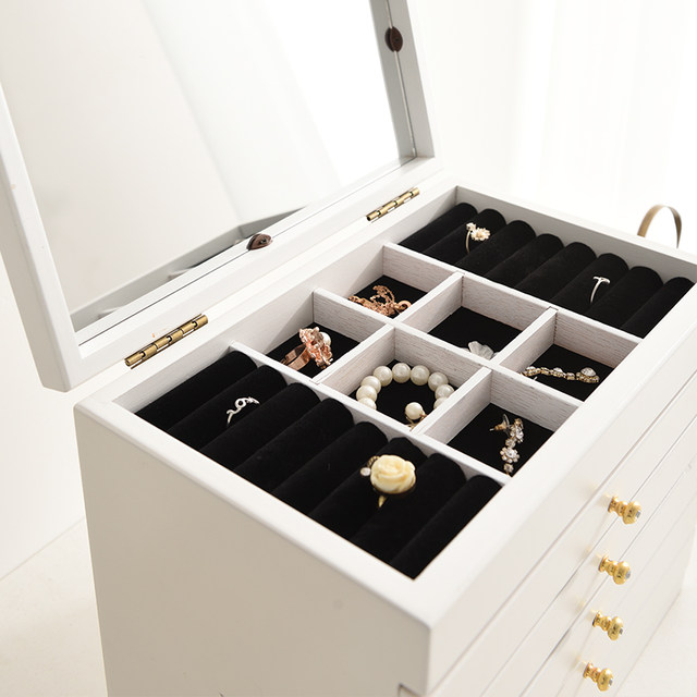 Wooden jewelry box boutique multi-layer mirror necklace jewelry