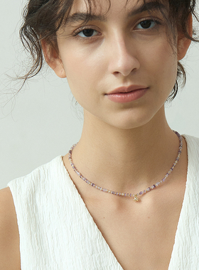 VEKE「爱丽丝」系列紫水晶串珠鸢尾花项链NC16104A