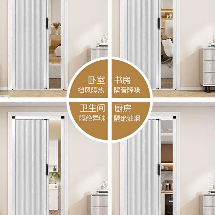 折叠移门带锁厨房卧室卫生间淋浴房阳台蜂巢免打孔铝合金隔断门帘 - 图1