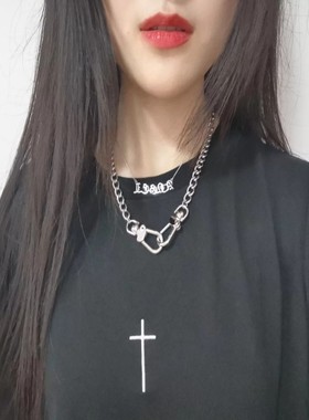 双扣项链女bm爱心安全扣嘻哈