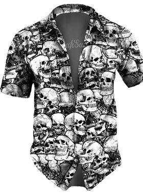 翻领印花系扣衬衣上衣男Men's collar printed button down shirt