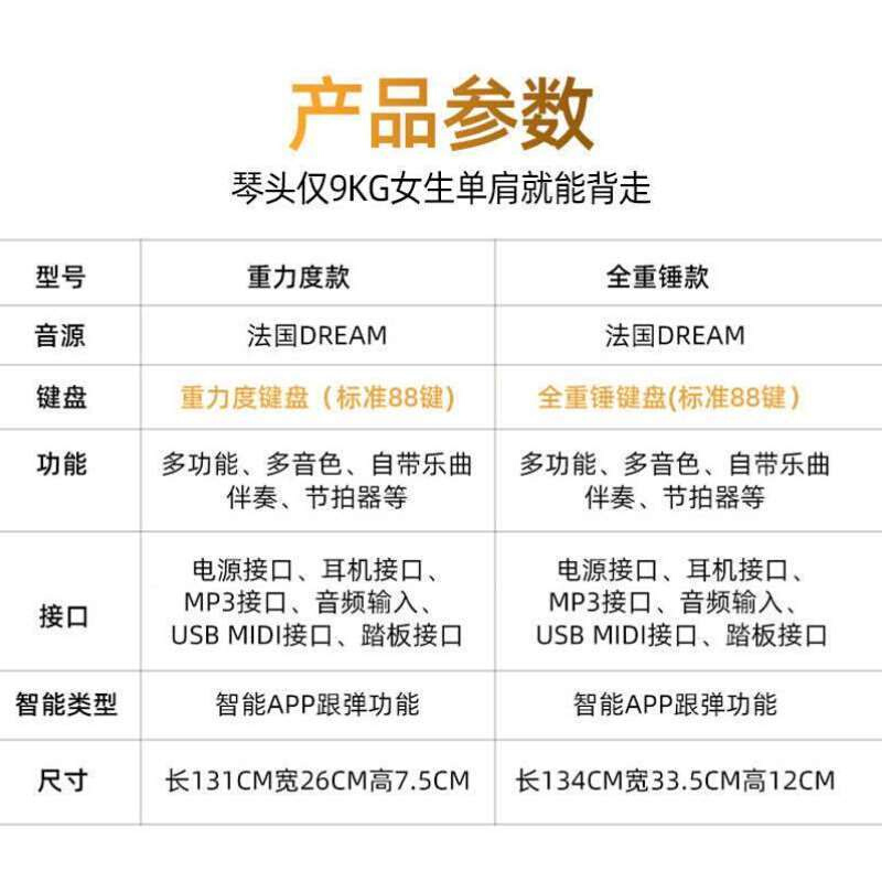 便携式电子钢琴88键重锤电钢琴成人幼师初学者多功能电子钢琴 - 图3