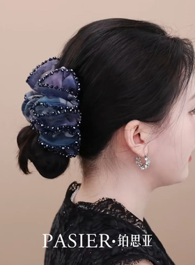 铂思亚云纱韵染发夹女新款复古渐变色盘发鲨鱼夹优雅百搭抓夹头饰