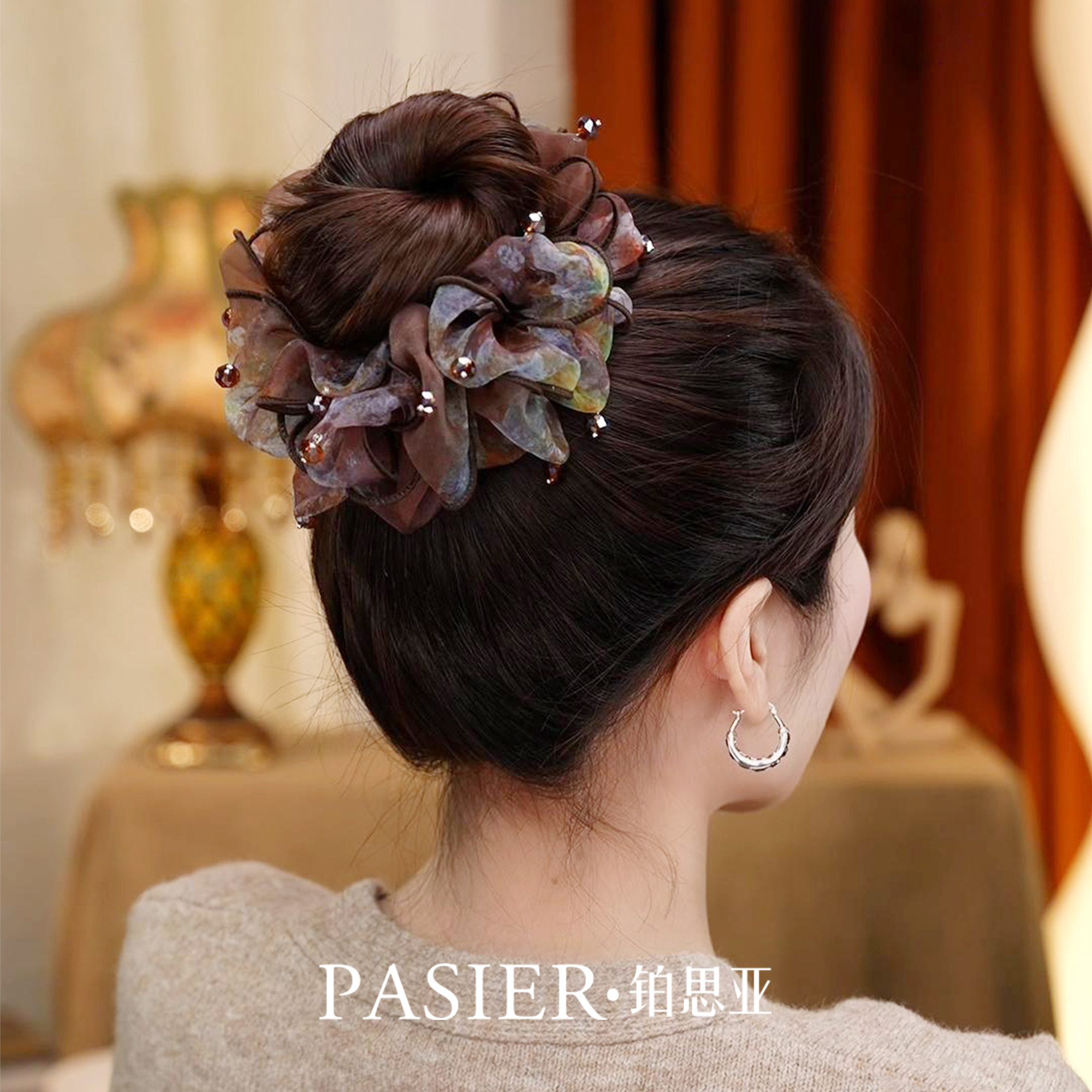 铂思亚雾纱棕林大肠发圈女2026新款头绳时尚蓬松显发量头花饰品,淘宝优惠券,粉丝福利购,淘宝优惠卷