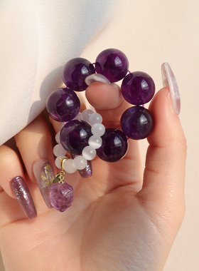 天然紫水晶手链念珠手捻手串葡萄跑环指尖小串紫色复古小众礼物