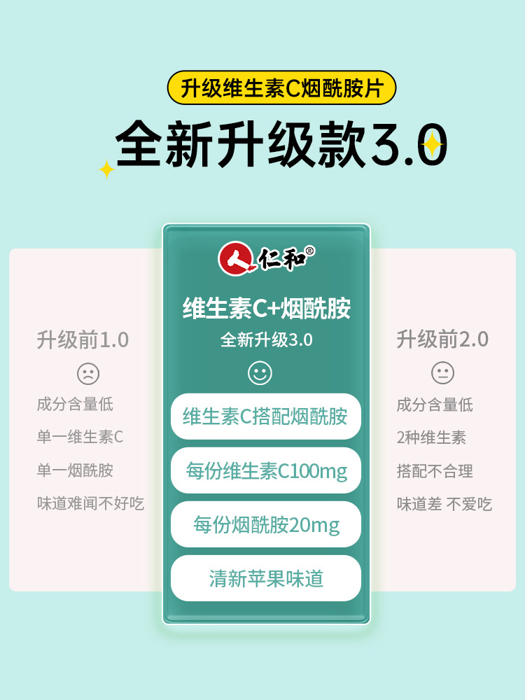 仁和维生素C烟酰胺片 维生素c+e烟酰胺烟酸咀嚼片复合运动营养剂 - 图1