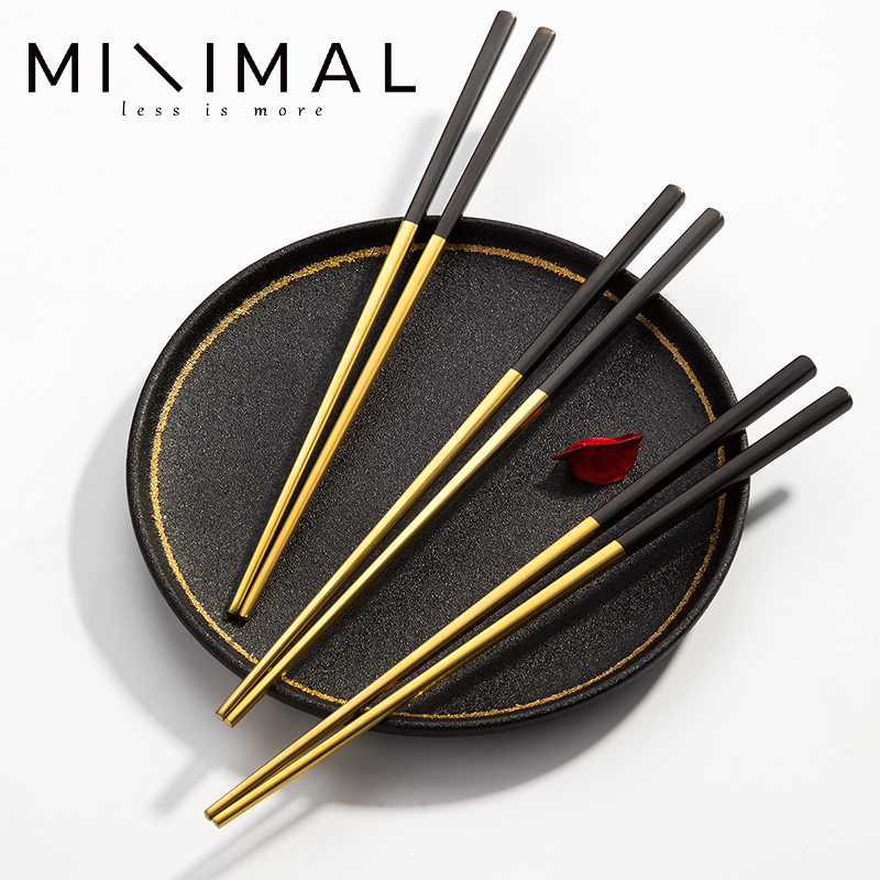 网红餐具ins高档金色黑色1双个人专用304不锈钢筷子韩式餐厅商用