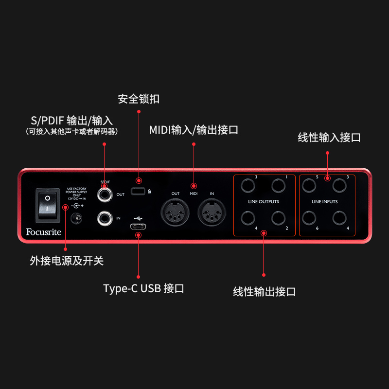 Focusrite福克斯特声卡Scarlett 8i6三代USB外置声卡录音编曲套装-图2