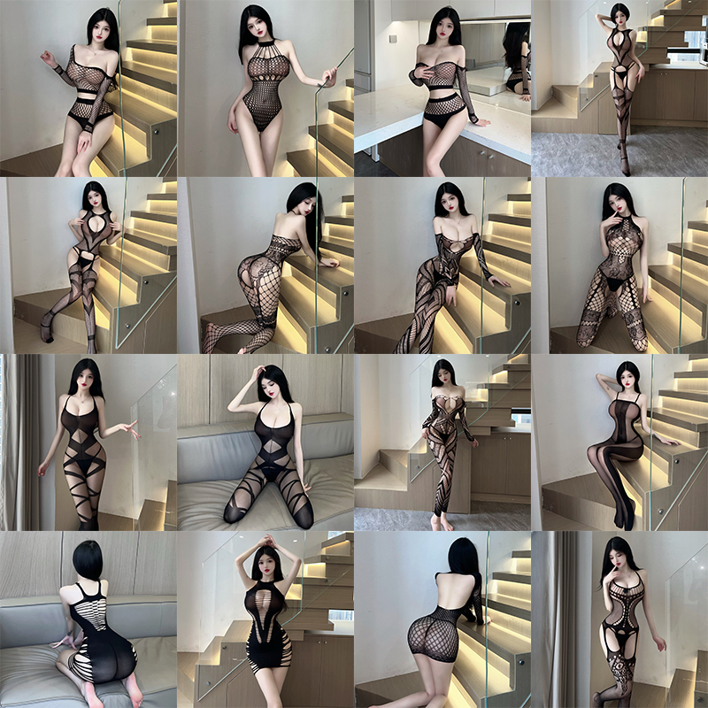 黑丝袜女连裤袜开档渔网袜调蕾丝连体衣网衣薄款防勾丝趣丝袜 - 图0