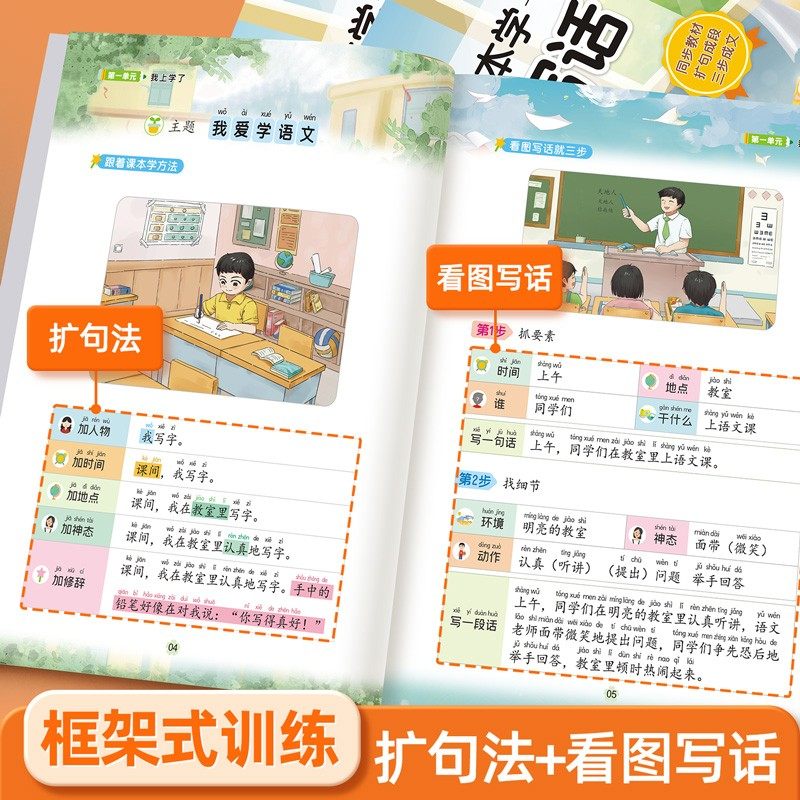 抖音同款跟着课本学看图写话一二年级押题范文练字帖扩句成段教学