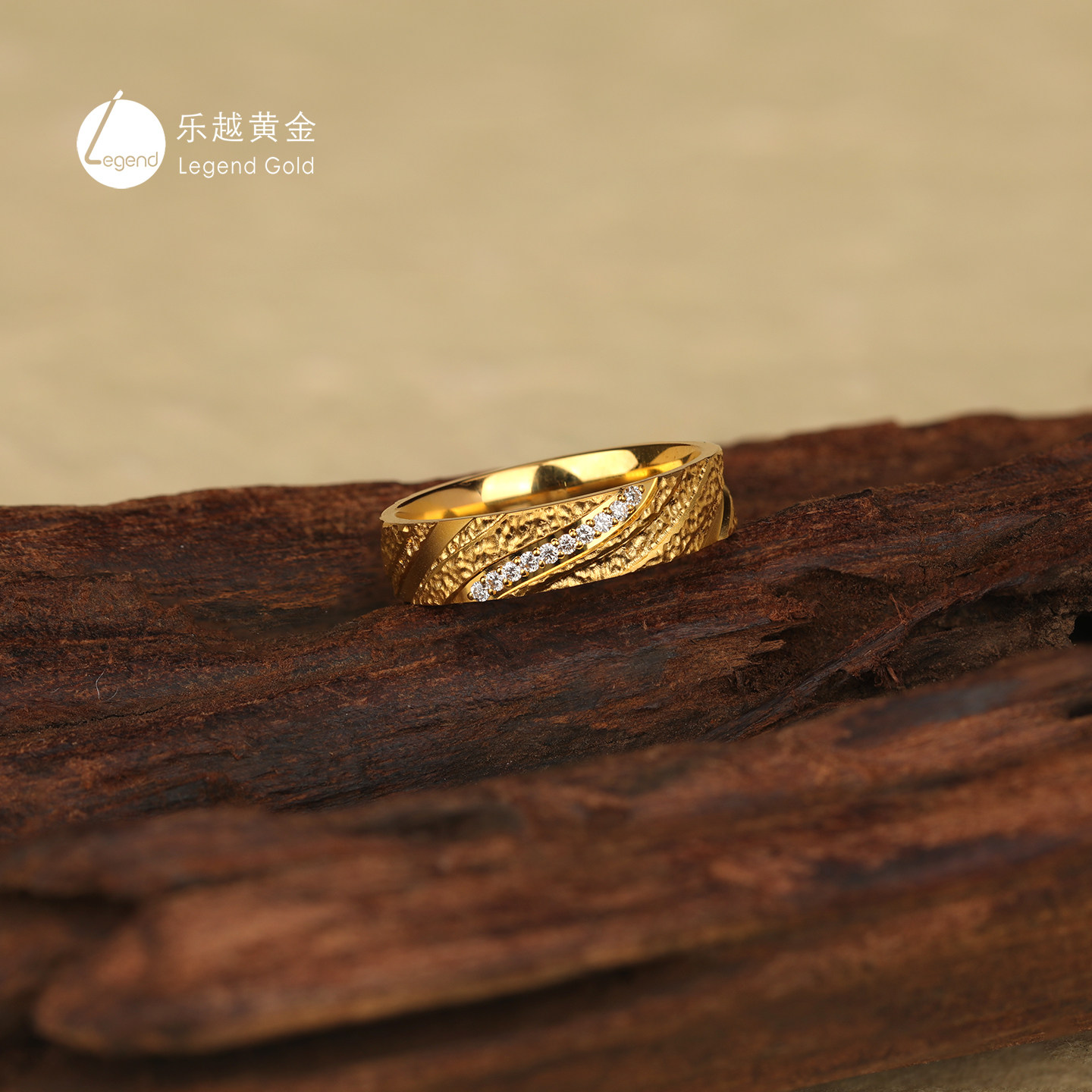 Leyue gold ancient method inlaid with real diamonds Chuanliu Guangnian ring pair ring pure gold 999 men and women couple wedding