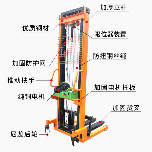 电动叉车堆高车装卸车1吨2吨升降车升高搬运车上砖机手动液压叉车 - 图2