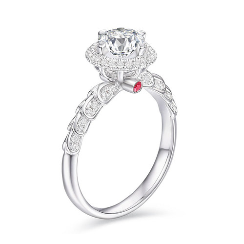 TopMiya【培育】18K金豪华钻戒一克拉人工人造钻石红宝结婚戒指女 - 图0