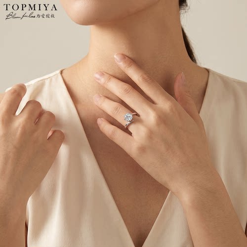 TopMiya【培育】人造钻石钻戒1克拉扭臂6爪结婚女真钻求婚戒指女 - 图1