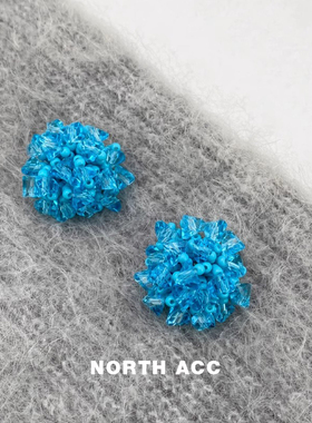 NORTHACC日韩夏季清凉感蓝色绣球耳钉显白复古耳夹小众女925银针