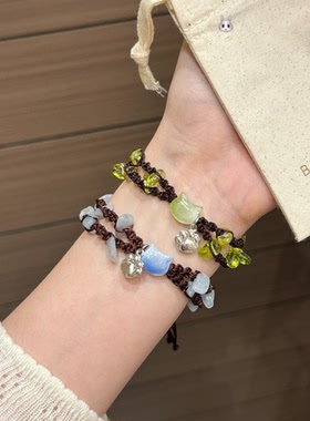 甜心碎石小猫咪编织手链手工小众闺蜜手绳清新ins甜美少女心手饰