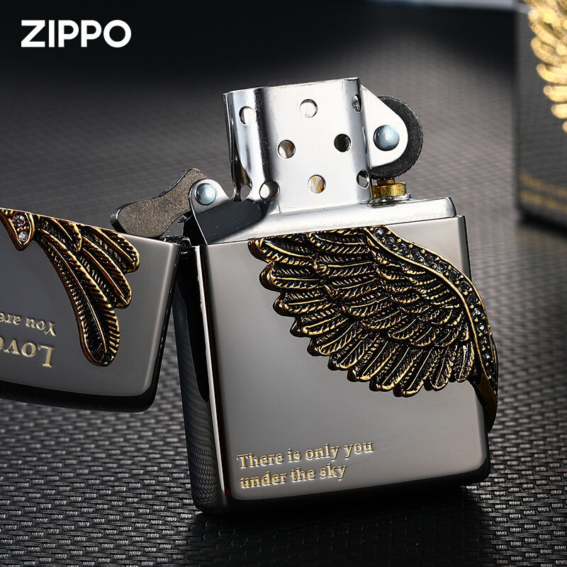 zippo打火机正版黑冰爱神之翼送男友防风煤油火机官方原装正品zp