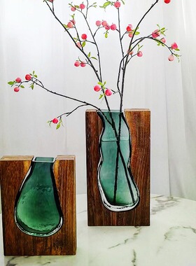 新中式创意玻璃花瓶摆件客厅玄关感水培插花瓶家居装饰