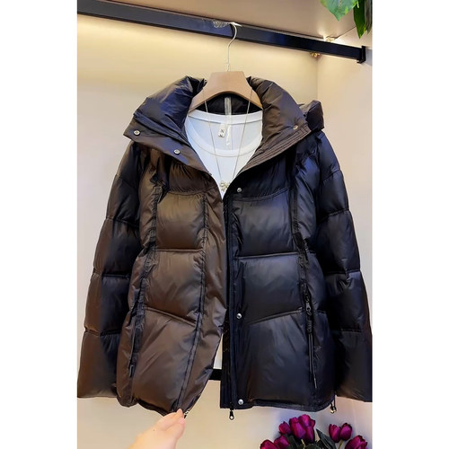 胖妹妹大码棉服2025冬季连帽保暖棉衣显瘦高级感纯色棉袄外套宽松 - 图0