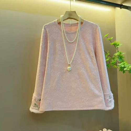 胖mm秋冬加厚马甲套装显瘦遮肉长袖加绒打底衫保暖遮肚上衣两件套 - 图2