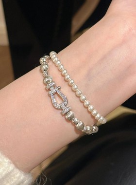 S925纯银满钻马蹄扣猫眼珠手链