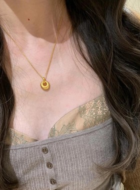 金色拉丝福包项链女2024新款