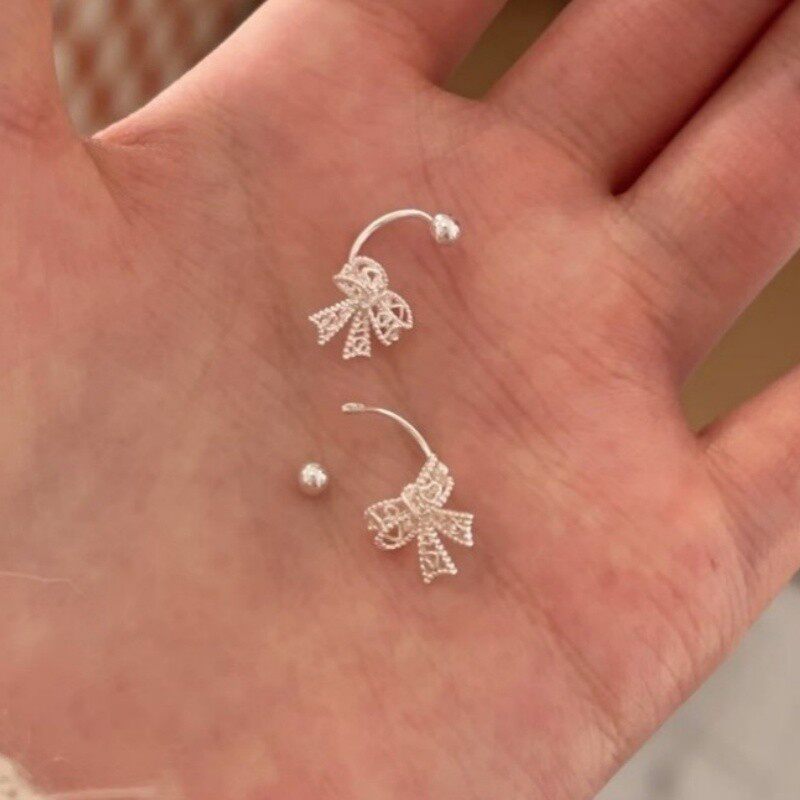 S925纯银镂空蝴蝶结耳钉2025爆款轻奢高级感耳环女螺丝拧防丢耳饰