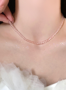 樱花粉串珠项链女甜美时尚感