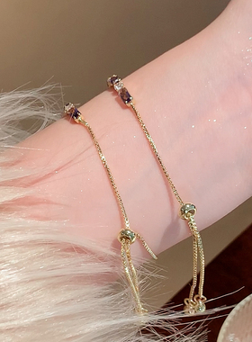 紫色锆石水晶手链女轻奢小众