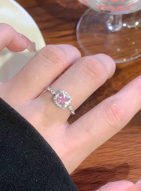 铜镀银粉钻方糖开口可调节戒指女