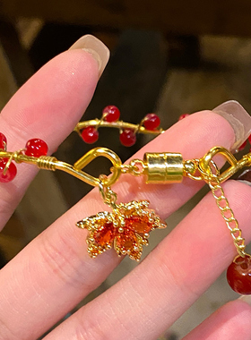 红枫叶玲珑手链女新中式古风