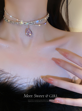 choker夸张闪钻项圈女钻石项链高级感锁骨链颈链婚纱晚礼服配饰