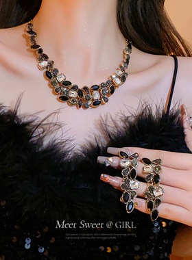 夸张欧美黑色项链女款2025新款轻奢小众高级感复古锁骨链礼服配饰