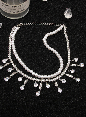闪钻水滴珍珠项链2025新款爆款锁骨链女高级感颈链婚纱晚礼服配饰