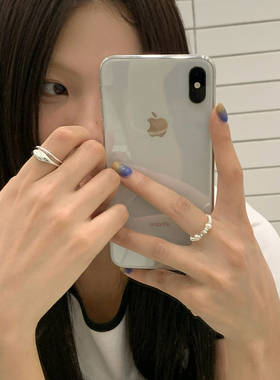 ins韩系碎银子珍珠双层小众独特素圈戒指女轻奢高级感百搭食指戒