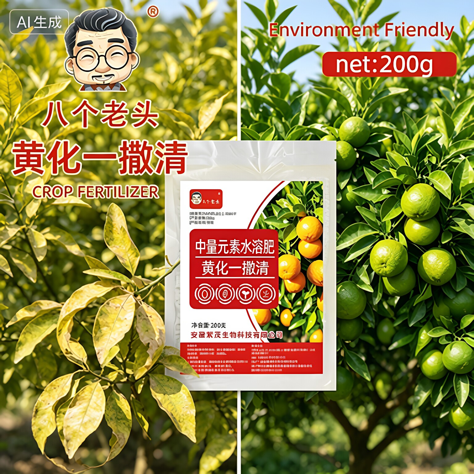 八个老头黄化一撒清果树专用肥料