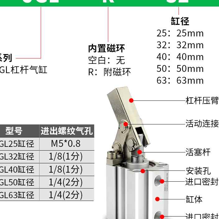 杠杆气缸压紧502540小型紧AL332空压机6C夹具气动模具JG摇臂夹/L/ - 图1