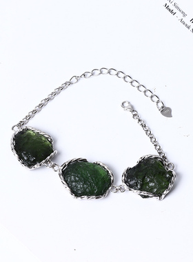 原创设计925银镶嵌捷克陨石手链