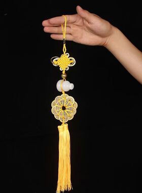白玉葫芦五帝钱六帝压门槛过门石铜钱挂件招才门对门家居中式摆件