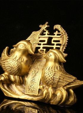 全铜鸳鸯摆件结婚礼品喜结良缘铜鸳鸯卧室客厅摆件家居饰品礼品