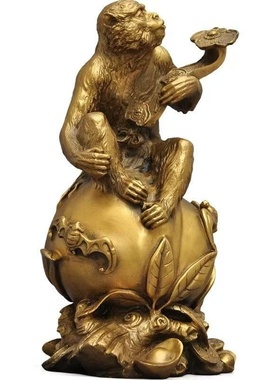 济凯纯黄铜猴子摆件生肖猴家居客厅电视柜装饰品乔迁开业家居摆件