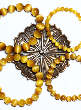 天然黄金虎眼石手链男女手串圆珠礼物水晶时尚单圈情侣饰品猫眼石