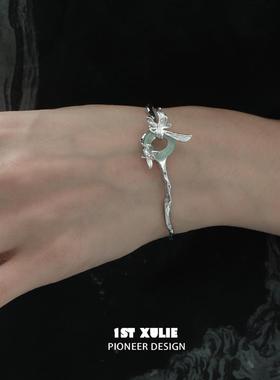 鸢尾花纯银手镯新中式原创小众设计高级感甜酷平安扣手环