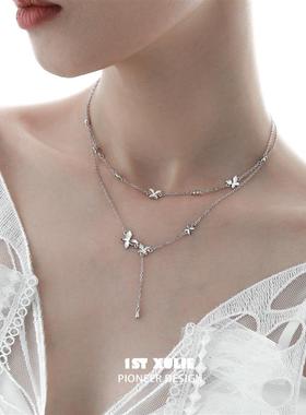 蝴蝶纯银项链原创小众设计高级感冷淡风锁骨链毛衣链新款