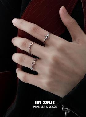 灵蛇十字架纯银戒指蛇形原创小众设计斯莱特林蛇院开口戒