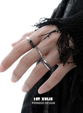 灼烧黑白情侣对戒纯银戒指原创小众设计高级感开口食指戒